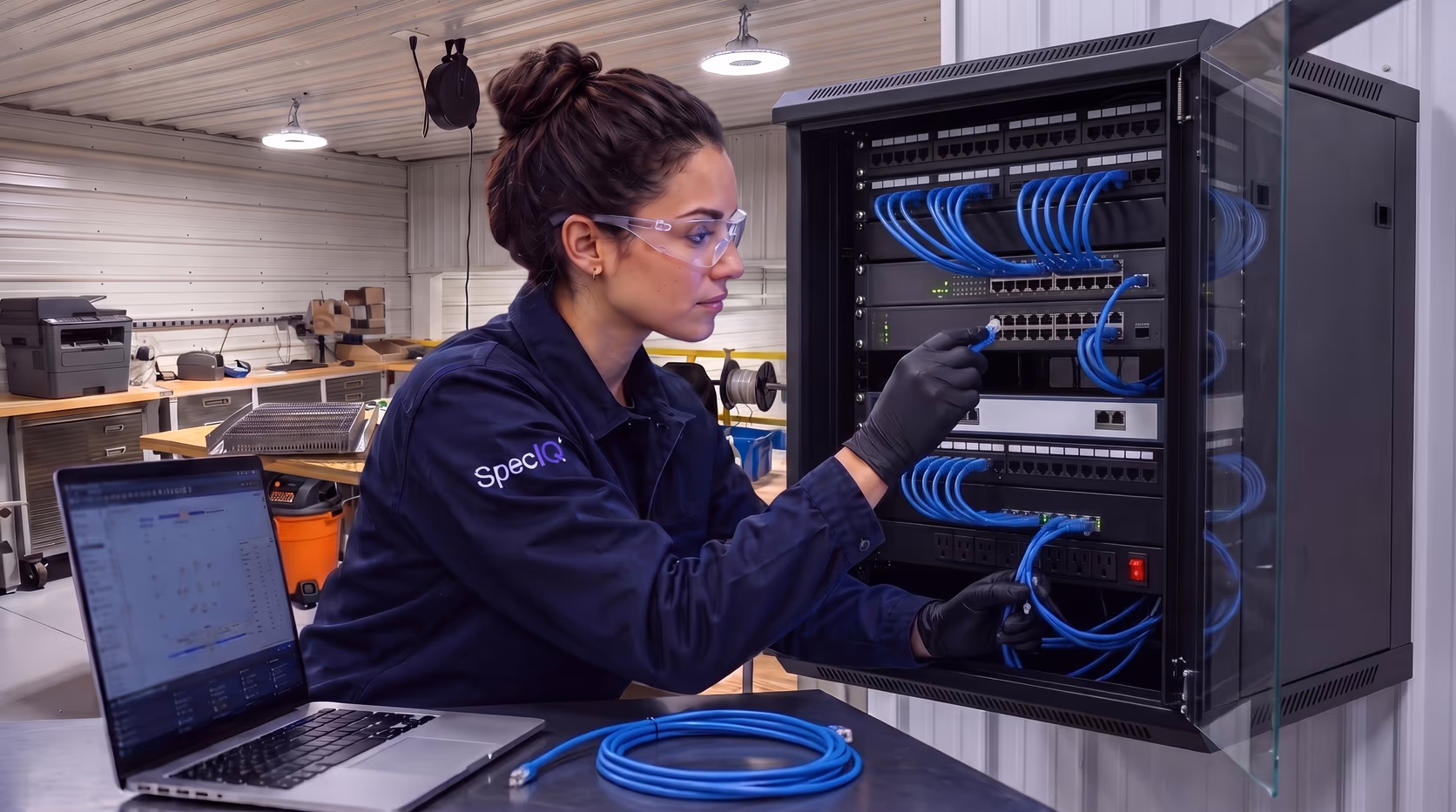 SpecIQ rack-mounted IP-ready building automation panels deployed in a server room